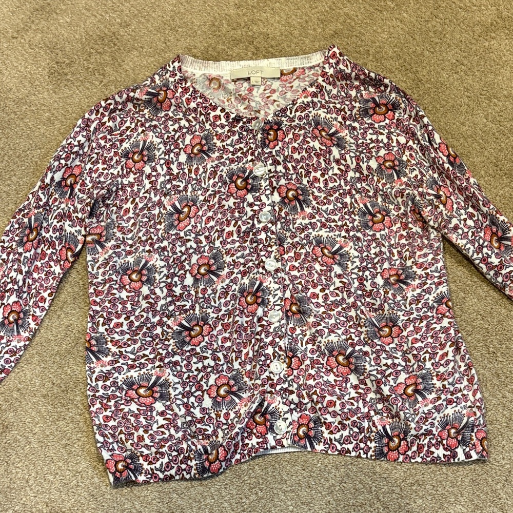 LOFT Multicolor Floral Cardigan